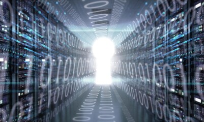 Concept of smart digital transformation and technology disruption that changes global trends. Software development, application programming concept.