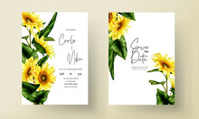 Watercolor Sun Flower Floral Invitation Card Set Template