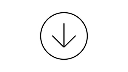 Arrow pointing down line icon, black outline, inside circle, black and white outline.