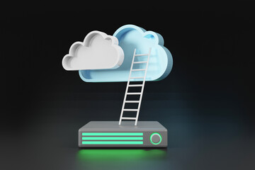 Cloud computing concept - connect devices to cloud. Businessman or information technologist with cloud computing icon and mobile. 3D render