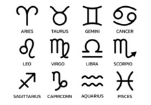 Zodiac Sign Icon Set. Horoscope, Astrology Symbols. Vector Illustration.