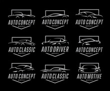 Sports Car Logo Icon Set. Motor Vehicle Auto Dealership Badge Collection. Automotive Supercar Garage Symbols. Vector Illustration.