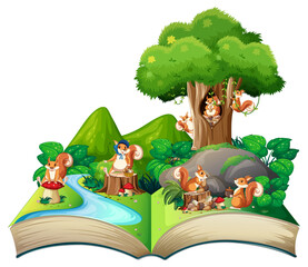 Poster - Book with scene of  squirrels playing by the river