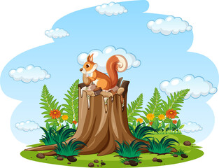 Wall Mural - Brown squirrel eating nuts in the garden