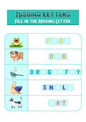 Poster - Fill the missing letter of each word worksheet for children