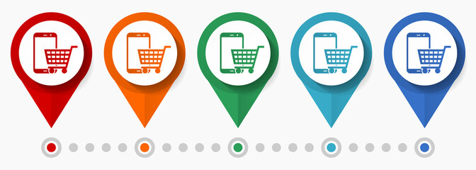 Fototapete - Online store, shop concept vector icon set, flat design phone pointers, infographic template easy to edit
