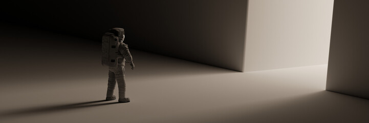 Wall Mural - astronaut in front of a bright gateway