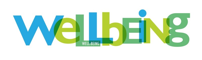 Canvas Print - WELLBEING blue and green vector typography banner