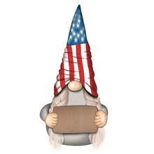 Independence Day Usa July Gnome Hand Drawn Illustration	