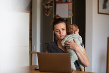New Mum Trying To Work From Home With Her Newborn