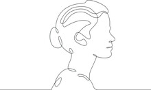 Continuous One Line Drawing Sketch Design Illustration.Portrait Of The Head Of A Female Character In Profile.Woman Face Abstract Concept Line Art Silhouette Contour. Graphic Design Outline Isolated Ic