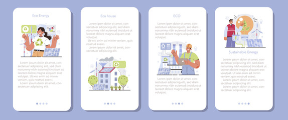 Ecology mobile application banner set. Alternative energy and green