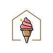 house of ice cream cone concept logo design on trendy line art style artwork