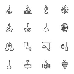 Lighting lamps line icons set