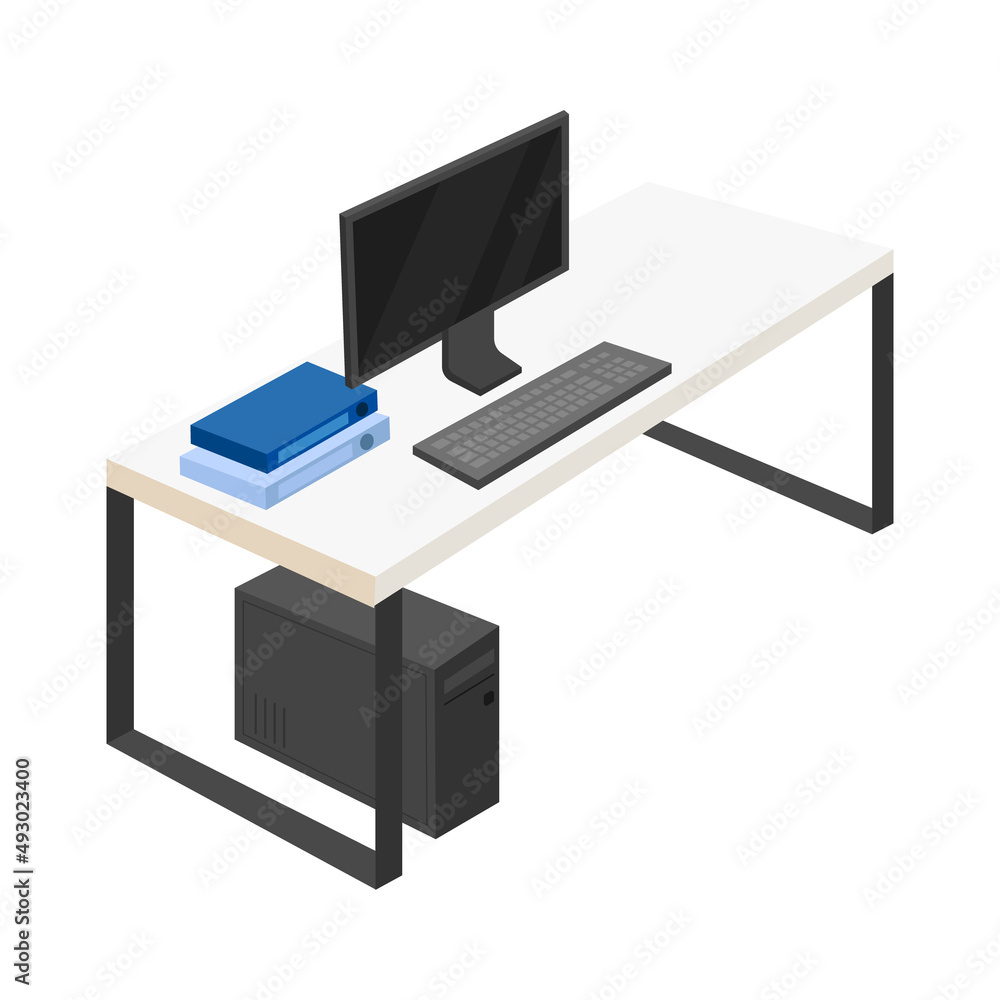 Table with computer semi flat color vector object. Full sized item on ...