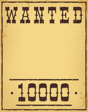 Vintage Poster WANTED. Old Paper Template For Western. Cartoon Style. Wild West. Vector Illustration.