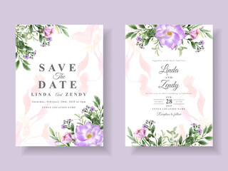Wall Mural - Beautiful purple flowers wedding invitation card template
