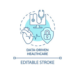 Wall Mural - Data-driven healthcare turquoise concept icon. Medicine macro trends abstract idea thin line illustration. Isolated outline drawing. Editable stroke. Arial, Myriad Pro-Bold fonts used