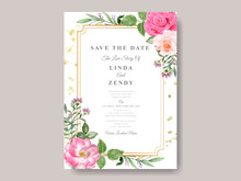 Beautiful Pink Flowers Wedding Invitation Card Template