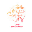 Land degradation red gradient concept icon. Desertification. Challenges to achieving food security abstract idea thin line illustration. Isolated outline drawing. Myriad Pro-Bold fonts used