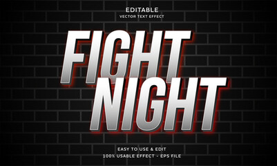 Wall Mural - fight night editable text effect with modern and simple style, usable for logo or campaign title