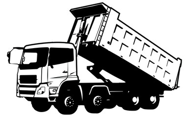 dump truck vector on black and white background, dump truck silhouette, american dump truck