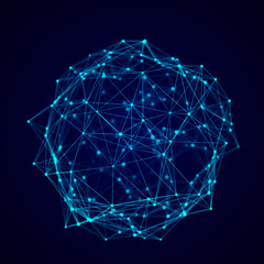 Sphere made up of points and lines. Network connection structure. Big data visualization. 3D rendering.