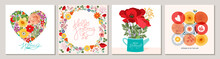 Happy Valentine's Day Greeting Cards. Floral Square Templates. Suitable For Social Media Posts, Mobile Apps, Banners Design And Web/internet Ads