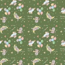 Pattern Baby Koala On A Green Background