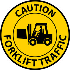 Caution Forklift Traffic Floor Sign On White Background