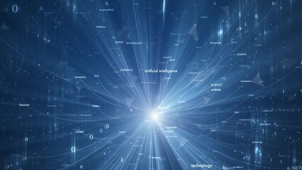 Wall Mural - digital shining blue artificial intelligence science word cloud animation.
