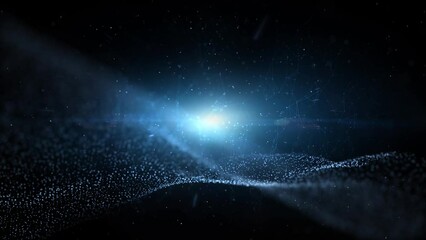 Wall Mural - looping wavy space on dark blue particles motion animation background.