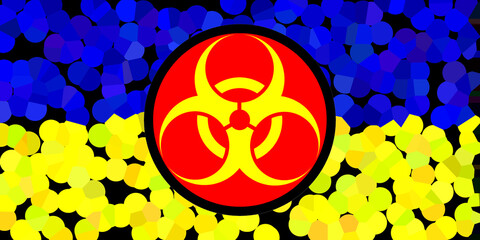 Ukraine. Chemical weapons. Ukrainian flag with chemical weapons symbol. Illustration of the flag of Ukraine. Horizontal design. Abstract design. Illustration. Map.