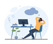© Rudzhan - Man relaxing at workplace. Guy sleeping or dreaming, freelancer or lazy employee. Rest and recuperation, emotional exhaustion and overworked manager. Tempolate. Cartoon flat vector illustration