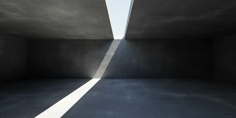 empty concrete basement interior with sky and day lighting 3d render illustration