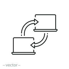 peer to peer computer communication icon, p2p system, tech download piracy, thin line symbol on white background - editable stroke vector illustration