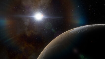  planet suitable for colonization, earth-like planet in far space, planets background 3d render	
