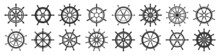 Collection Of Vintage Steering Wheels. Ship, Yacht Retro Wheel Symbol. Nautical Rudder Icon. Marine Design Element. Vector Illustration