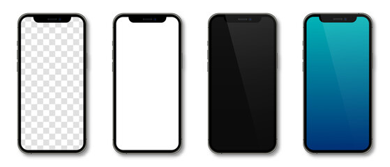 realistic models smartphone with transparent screens. smartphone mockup collection. device front vie