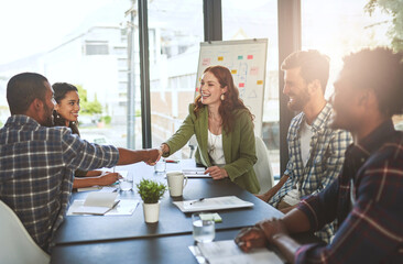 Aufkleber - Welcome to the team. Cropped shot of businesspeople shaking hands in a modern office.