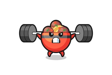 Sticker - meatball bowl mascot cartoon with a barbell