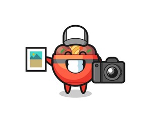 Sticker - Character Illustration of meatball bowl as a photographer