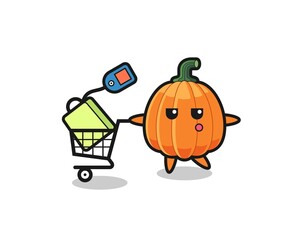 Sticker - pumpkin illustration cartoon with a shopping cart