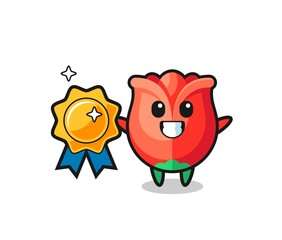 Sticker - rose mascot illustration holding a golden badge