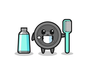 Wall Mural - Mascot Illustration of barbell plate with a toothbrush