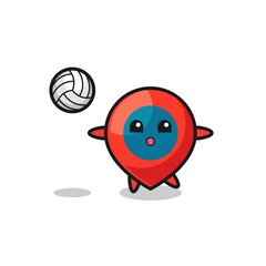 Poster - Character cartoon of location symbol is playing volleyball