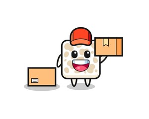 Sticker - Mascot Illustration of tempeh as a courier