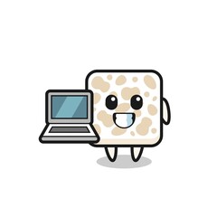 Poster - Mascot Illustration of tempeh with a laptop