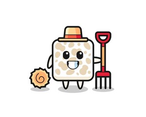 Sticker - Mascot character of tempeh as a farmer