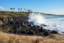 Waves Of The Pacific Ocean Crashing On Old Coast Guard Beach In The North Of Big Island, Hawaii - Rocky Shore In The Kohala Historical Sites State Monument